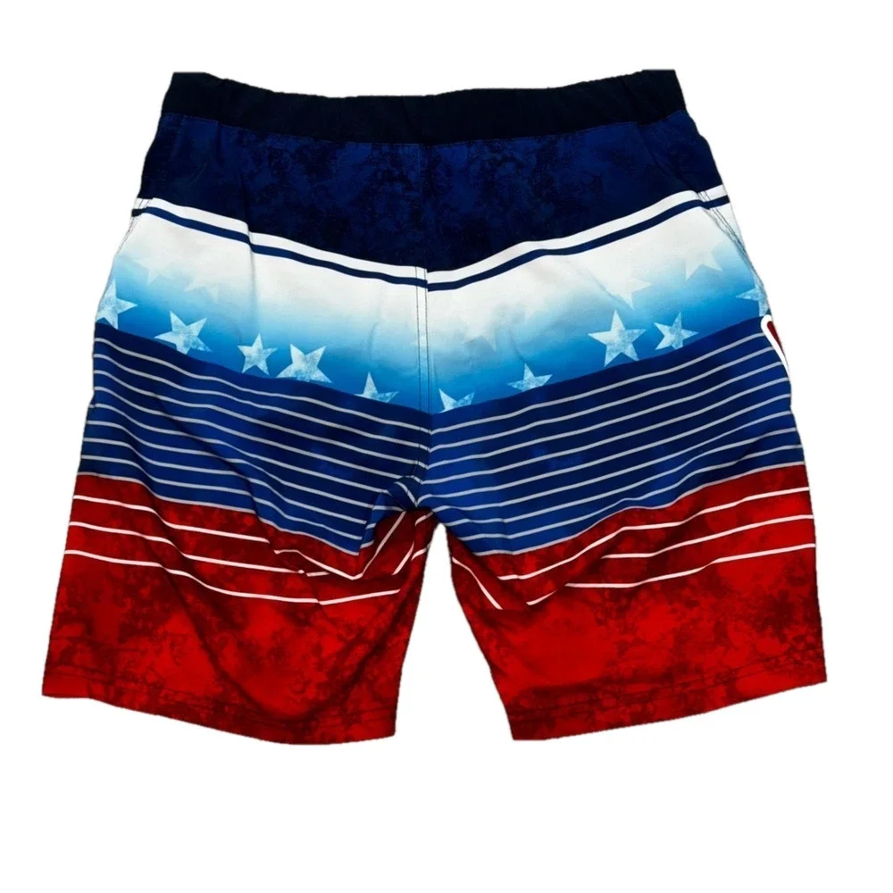 🌷 Zero Exposure Red White Blue Stars & Stripe Swim Trunks NWOT